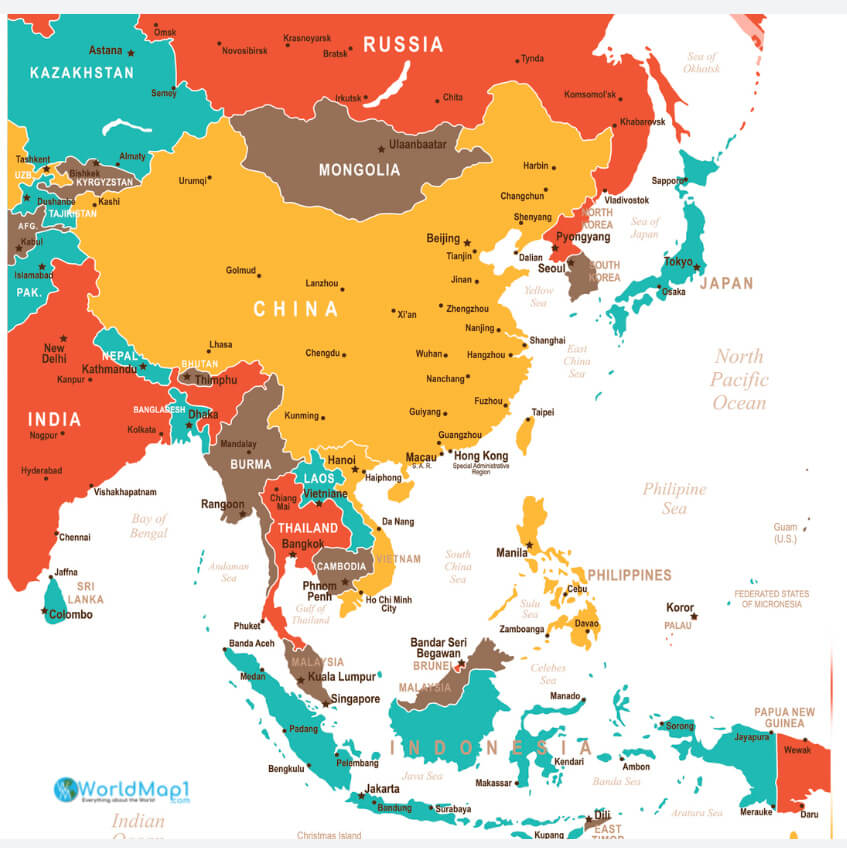 Carte politique de Taiwan avec l'Asie du Sud-Est